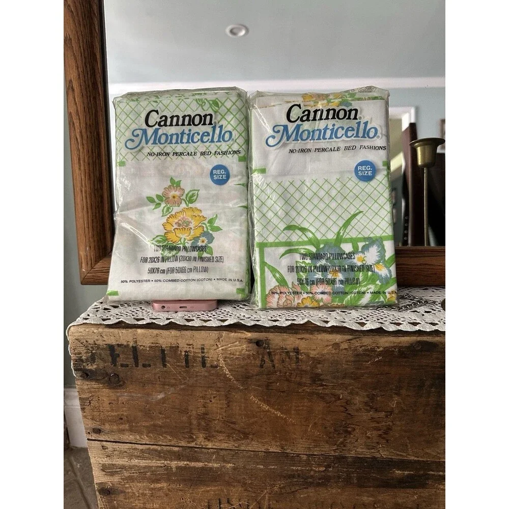 Vintage Cannon Monticello Percale  Fitted Bed Sheet (2) Sets Floral Dead Stock.
